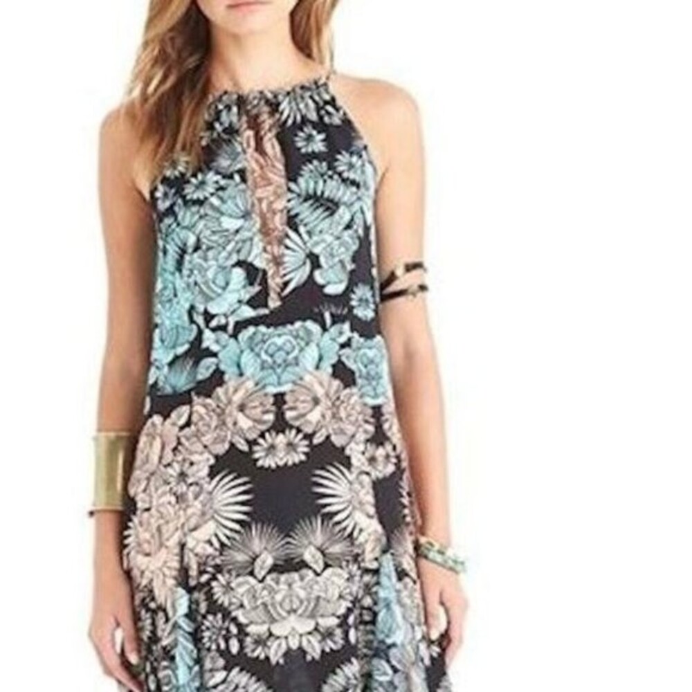 Gypsy05 Silk dress: Silk Paneled Spaghetti Strap Midi Dress - size M